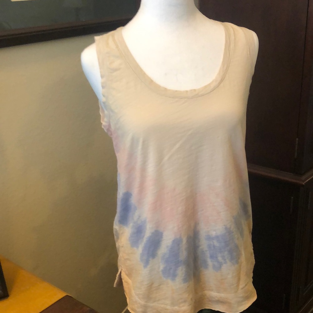 Mystree Cream Tank Top with Watercolor Tie-Dye